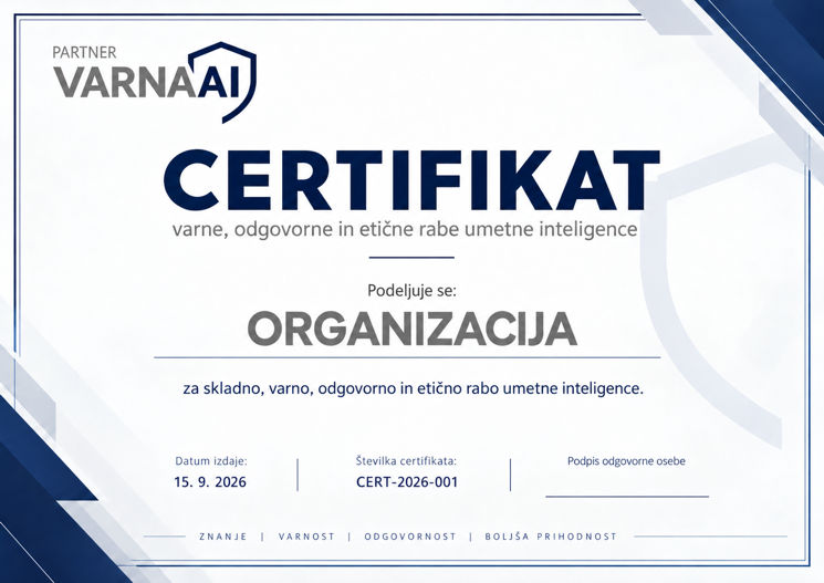 Certifikat Varna AI - primer